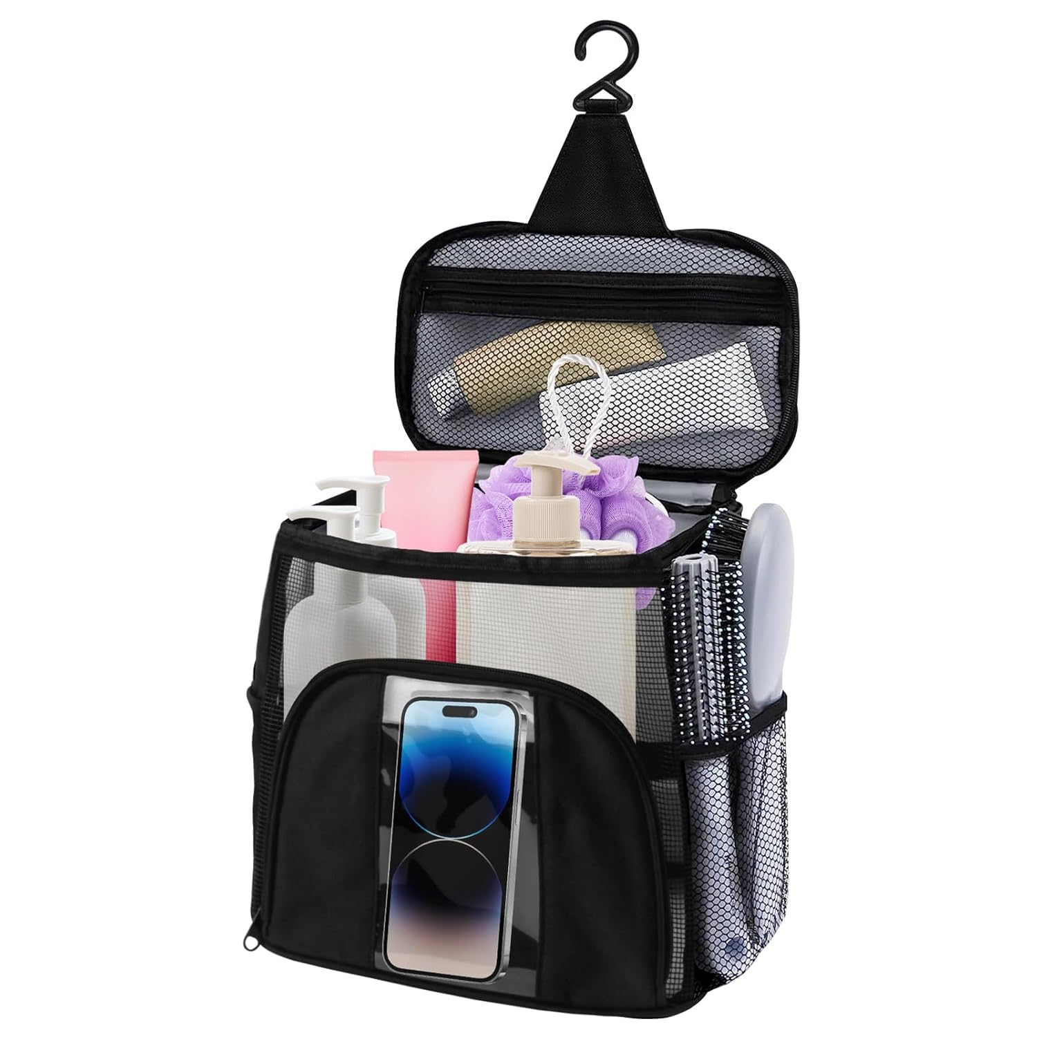 Travel Toiletry Bag with Mesh Shower Caddy Dorm Room Essentials for College Students Portable Hanging Large Makeup Organizer