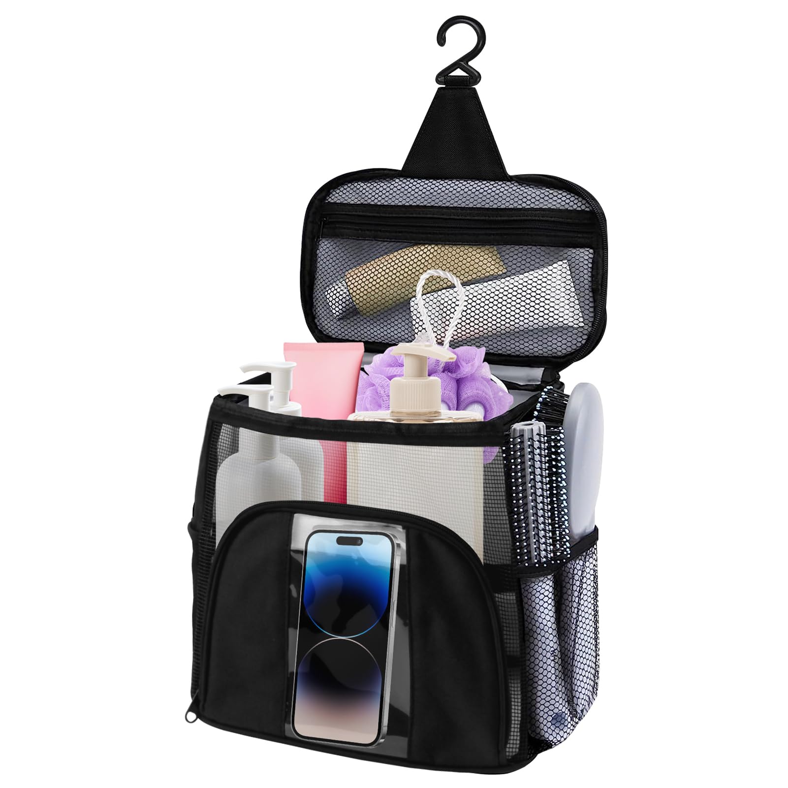 Travel Toiletry Bag with Mesh Shower Caddy Dorm Room Essentials for College Students Portable Hanging Large Makeup Organizer