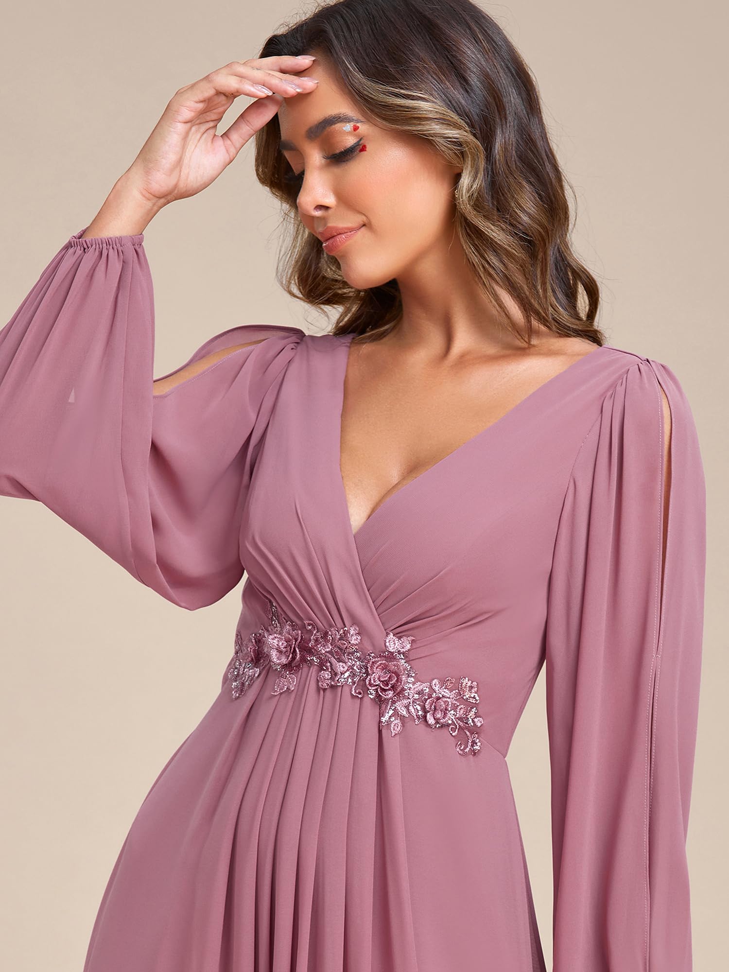 Ever-Pretty Vestito da Cerimonia Elegante Linea ad A Scollo a V A Abiti da Sera 00461 Orchidea 48