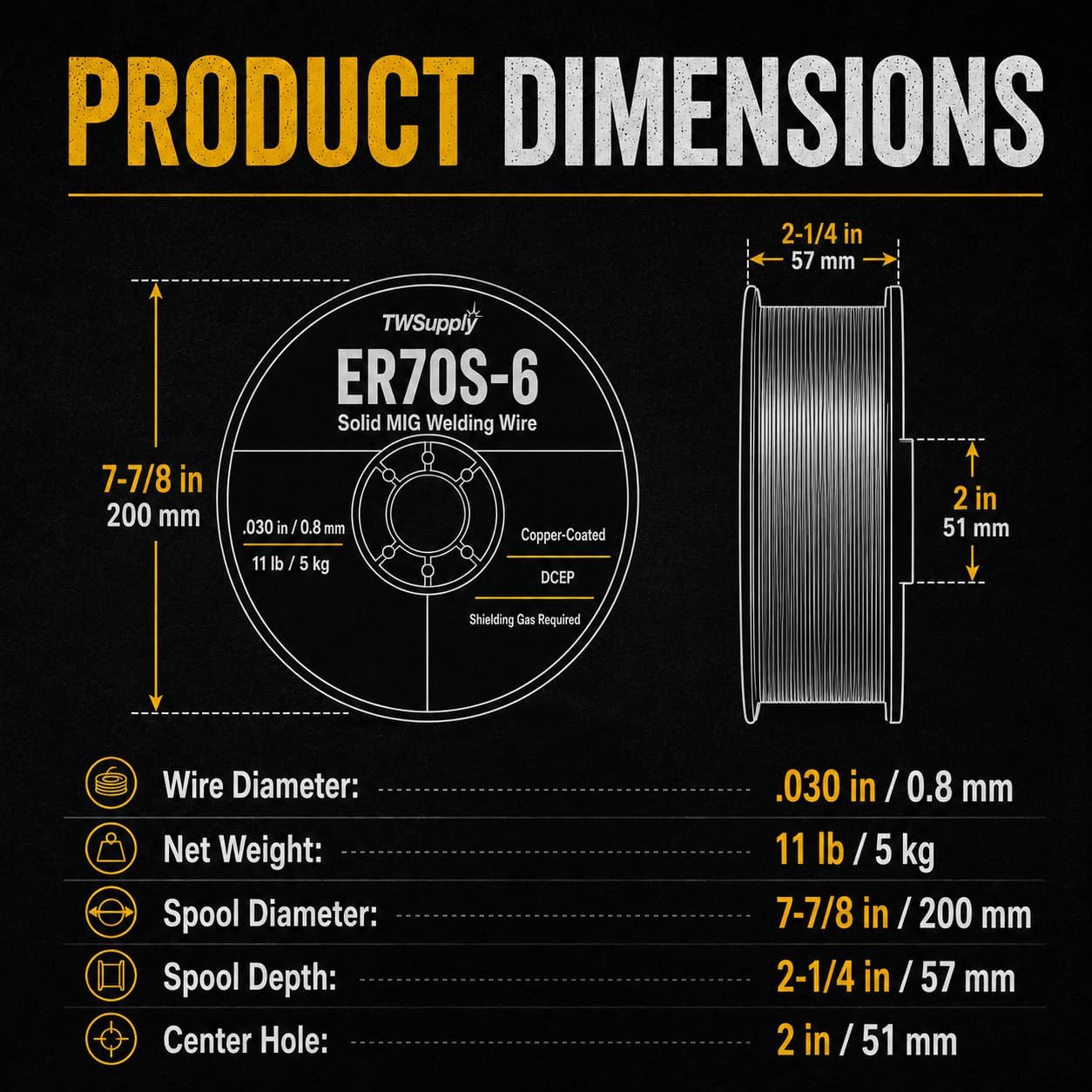 ER70S-6 .030" x 11 lb Spool MIG Welding Wire, Copper Coated Solid Mild Steel GMAW Wire Compatible With Lincoln, Miller, Forney & Harbor Freight Welders, Low Spatter