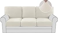 H.VERSAILTEX 6-Piece Stretch Sofa Covers for 3-Cushion Couch - Jacquard Twill Seat & Back Cushion Slipcovers, Ivory, Pet & Kid Proof