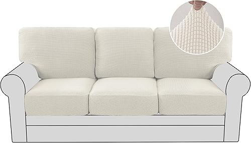 H.VERSAILTEX Fundas de sofá de varias piezas para sofá de tres cojines, funda de asiento de alta elasticidad, tela de sarga texturizada jacquard (3