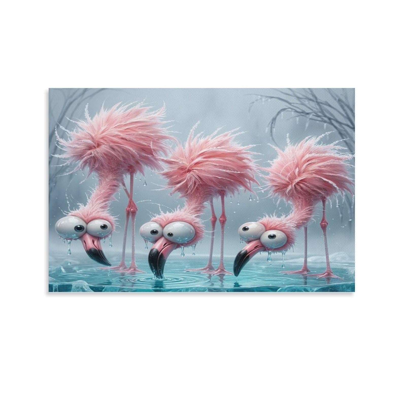 XPASHIQWC Cartoon Flamingos Poster Artwork Ice Snow Giclee Canvas Prints Modern Canvas Wall Art Picture Wall Hanging for Home Decorations 24x36inch(60x90cm)