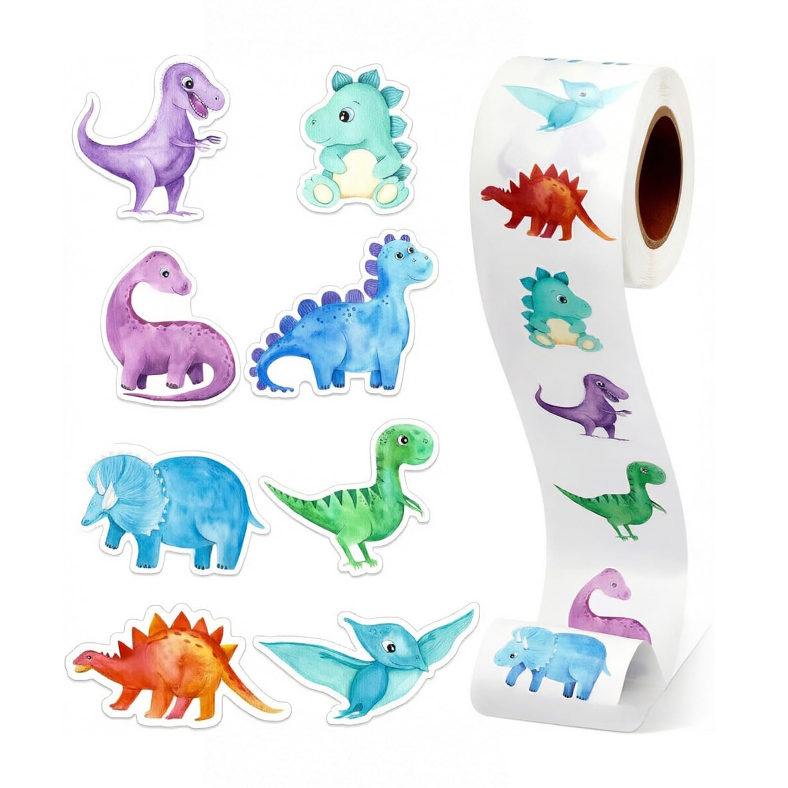 Skynelle Dinosaur Stickers Roll 500PCS Self Adhesive Dinosaur Reward Labels Cute Cartoon Dinosaur Stickers for Classroom Incentives Teacher Reward Stickers Scrapbook Envelope Seals Party Favor