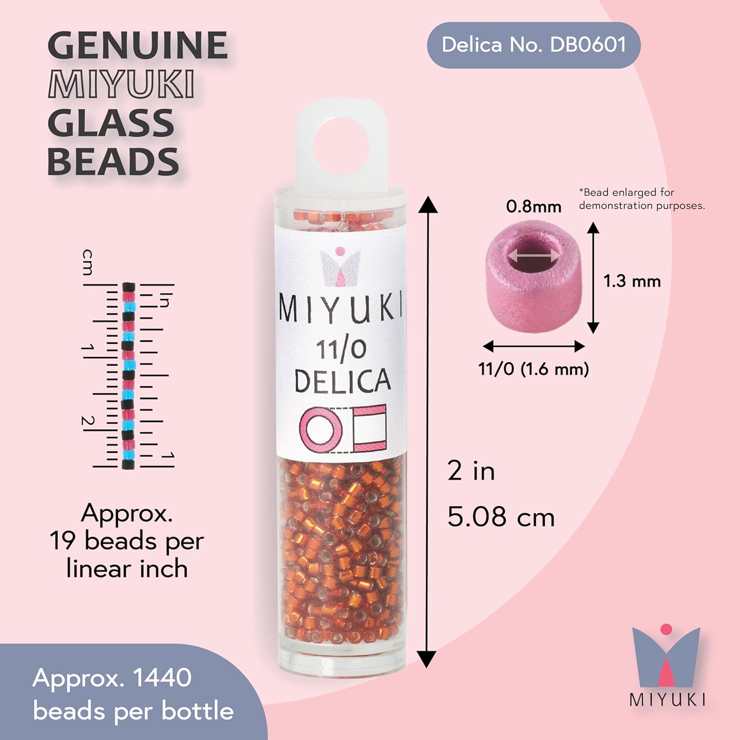 Miyuki Delica Seed Beads – Size 11/0 (1.6 mm), DB0601, Silver-Lined Orange Dyed, 7.2 g, Approx. 1440 Beads, Made in Japan - Image 3