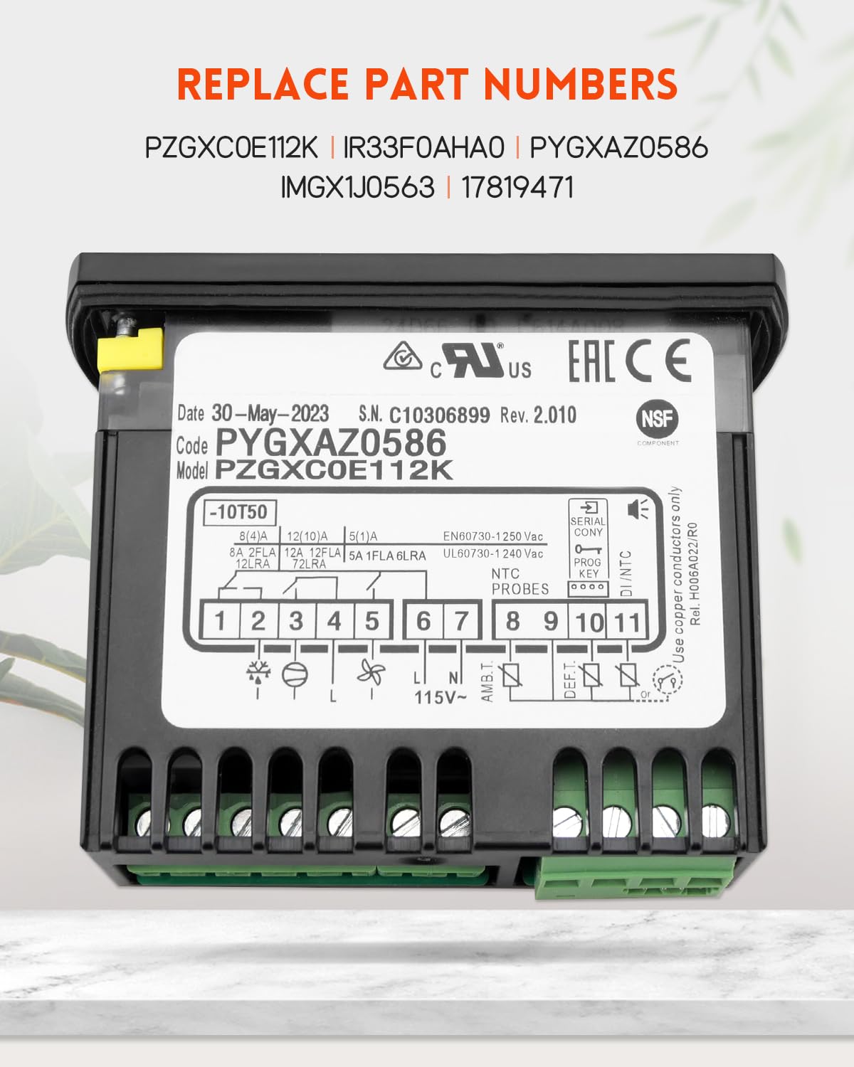 Termostato digital de control de temperatura para PZGXC0E112K con sondas de sensor de temperatura 115, apto para Carel/Main Street Equipment BMR-23-F BMR-49-F