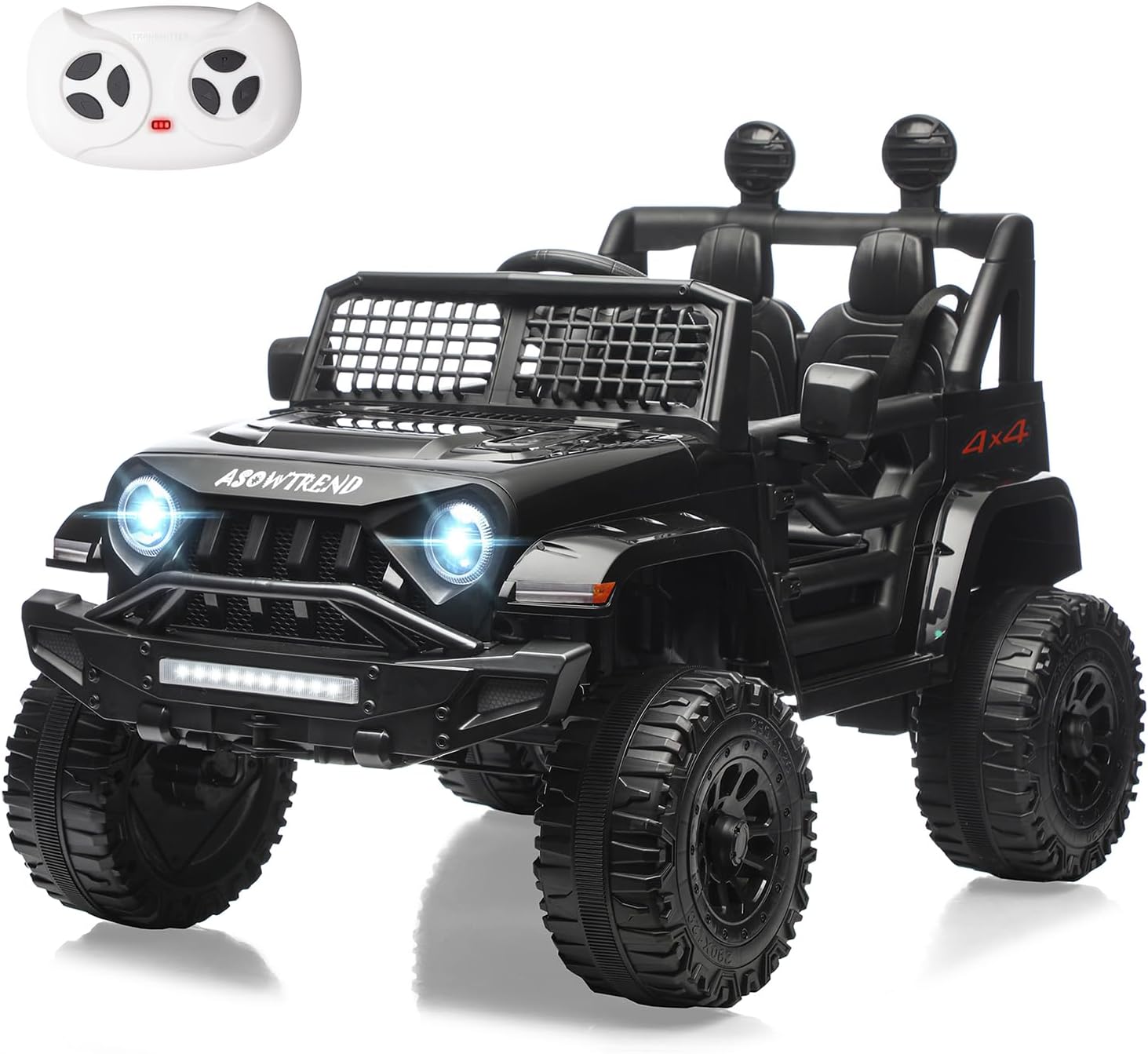 12V Kids Ride On Truck Car with Remote Control,Twin 35W Motors,Big Wheels with Suspension,Bluetooth Music Power Display LED Lights 2 Seater, Kids Power Wheel for Boys Girls, Black