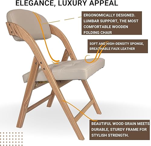 Miniatura 4 de Silla plegable de madera con asientos acolchados, sillas de comedor plegables apilables, silla adicional para invitados, cocina, dormitorio, sala de