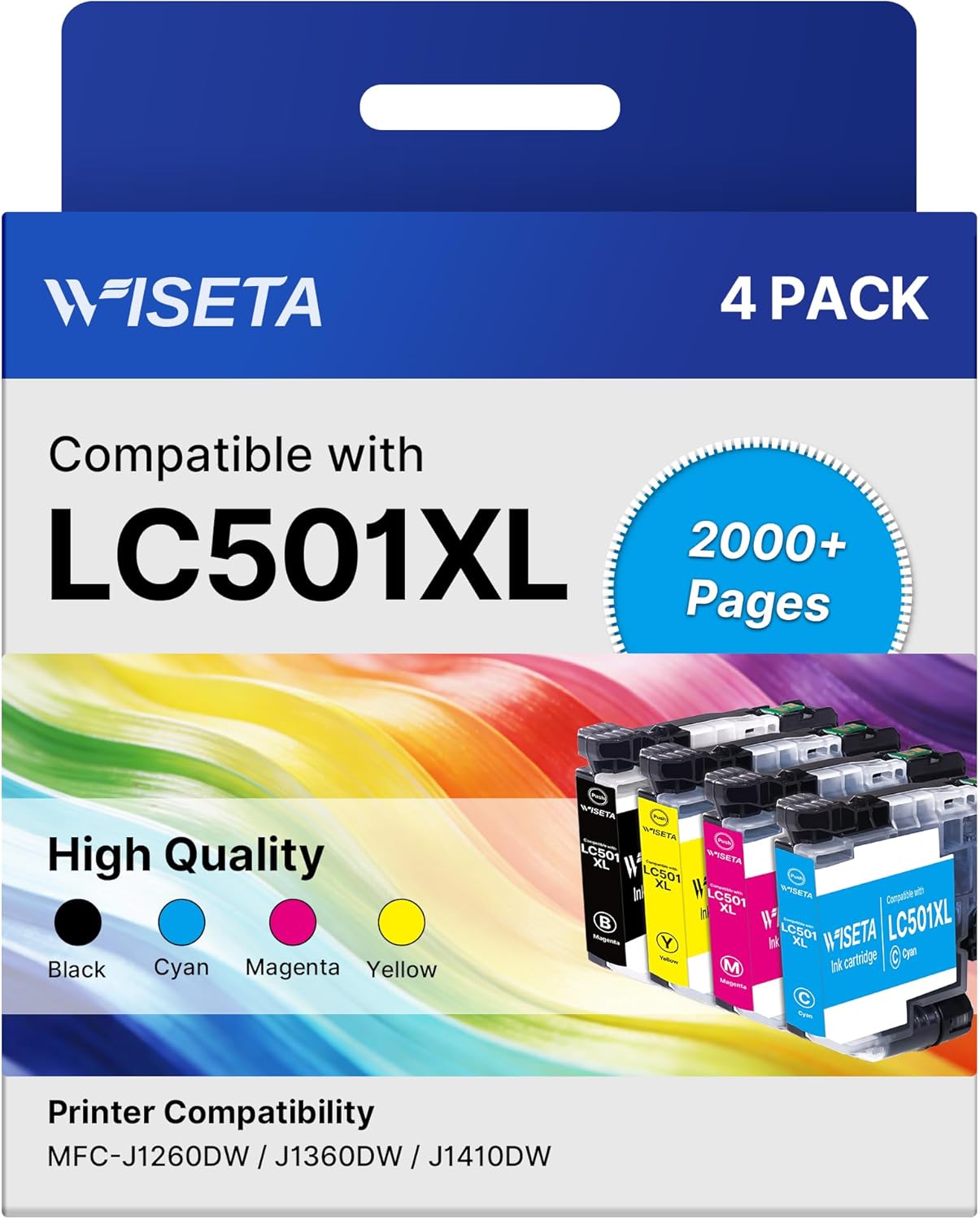 LC501XL Ink Cartridges High Yield Compatible for Brother LC501XL LC501 Ink Cartridges LC501 XL for Brother MFC-J1260DW MFC-J1360DW MFC-J1410DW Printer 4 Pack (Black Cyan Magenta Yellow)