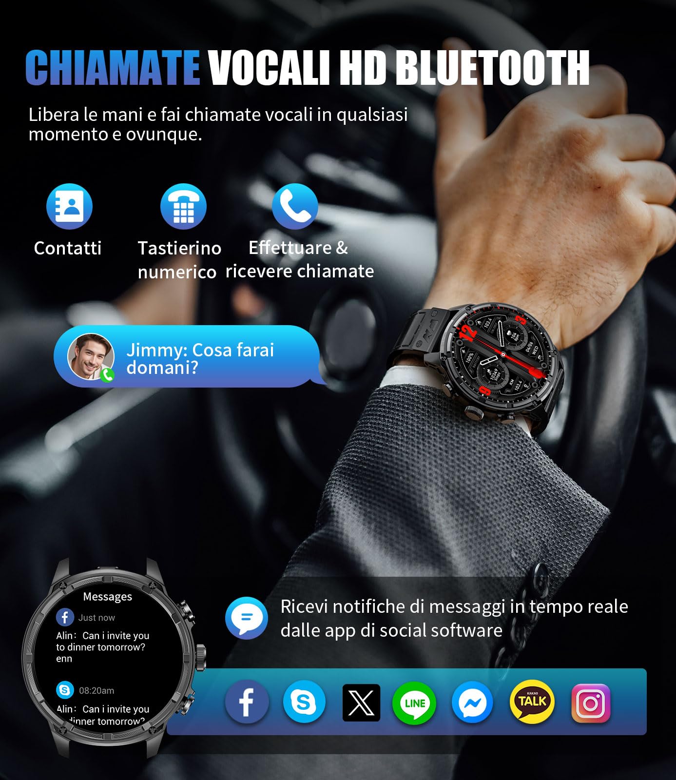 LIGE Smartwatch Uomo con Torcia LED, 1.85" HD Orologio Intelligente Fitness Chiamate Bluetooth, 710mAh Militari Smartwatch Tracker Attività 100+Modalità Sportive per Cardiofrequenzimetro, Android iOS