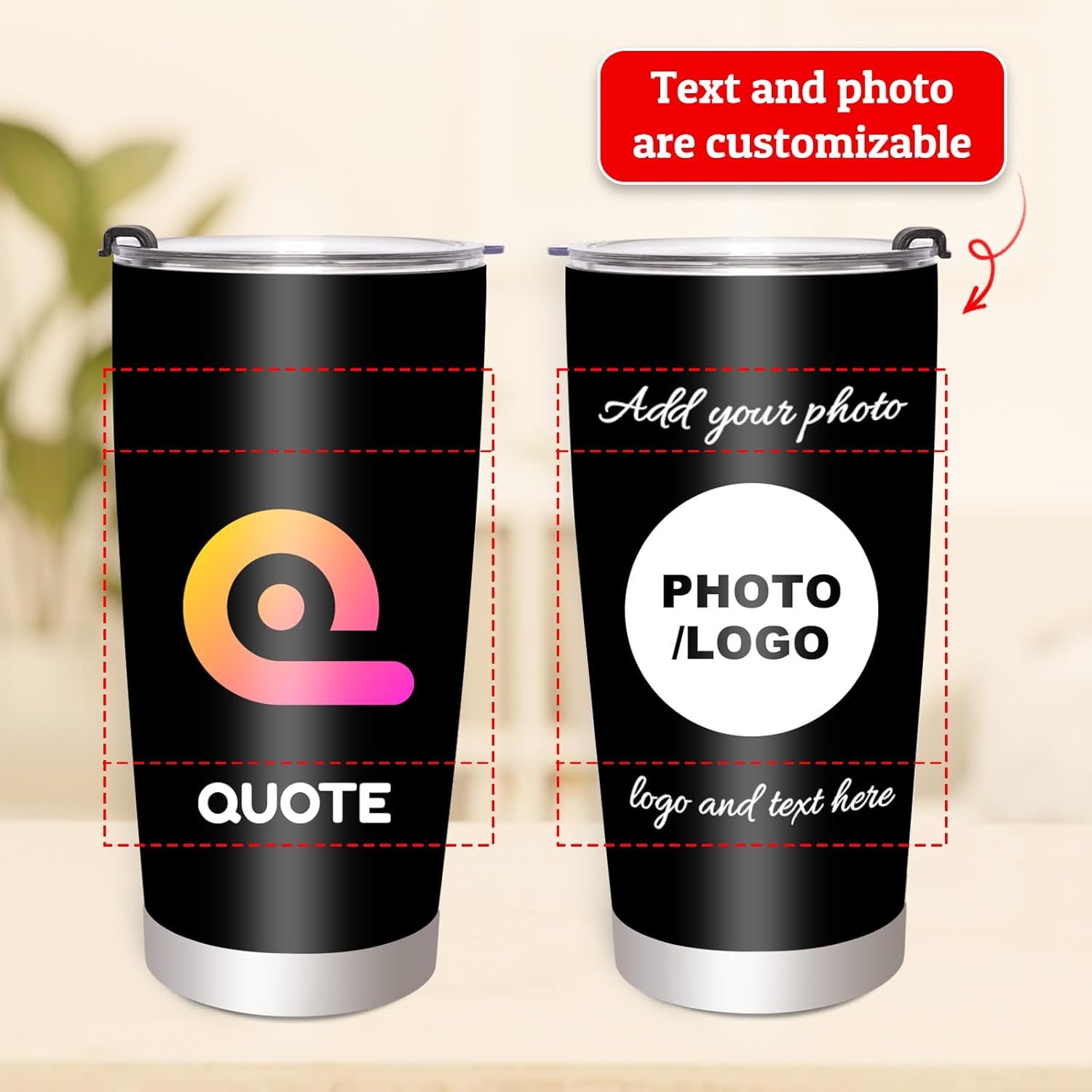 Personalized Tumbler with Picture Name Text Logo, 20oz Stainless Steel Custom Travel Coffee Mug Cup | Birthday Christmas Wedding Appreciation Personalized Gifts for Mom Dad Kids Teacher - Image 3