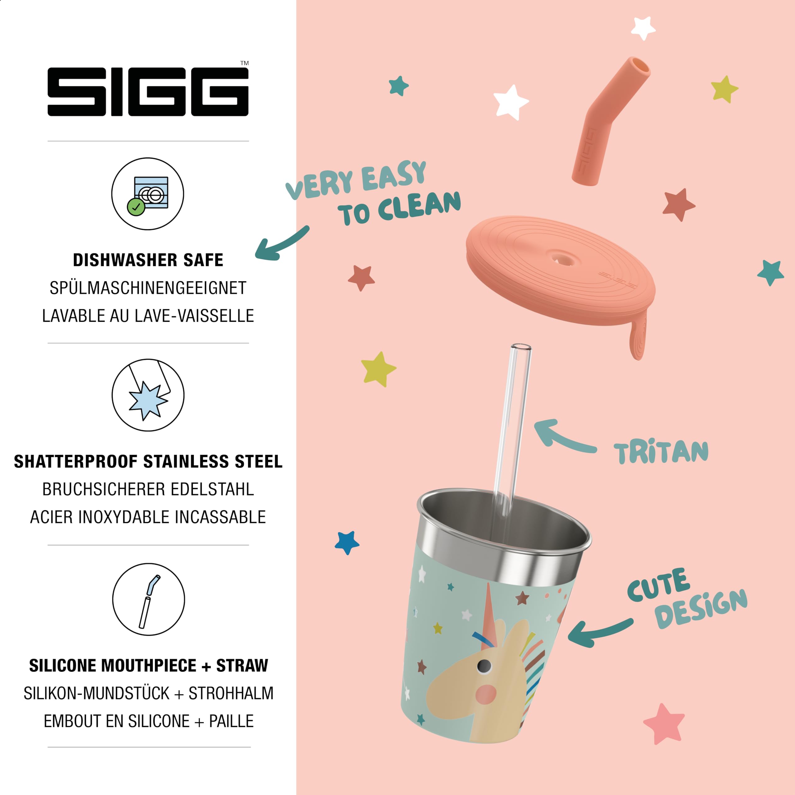 Sigg - Stainless Steel Children's Cup with Silicone Lid and Straw - Splash-Proof - BPA-Free - Lightweight and Robust - Unicorn - 0.35 L - Image 3