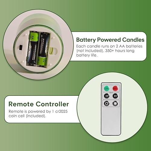Miniatura 3 de Eywamage Velas de cristal verde sin flama, de luces LED parpadeantes con control remoto, cera y mecha reales, paquete de 3 velas de columna,