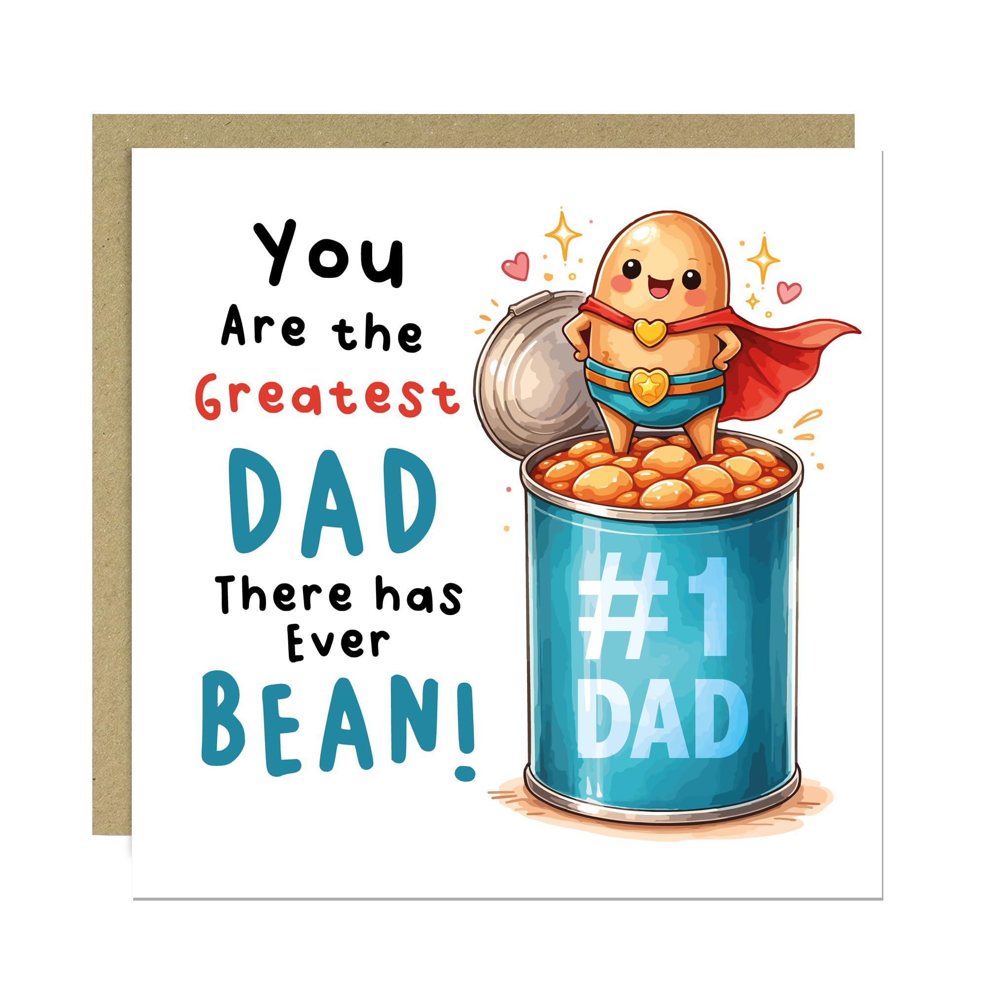 RED OCEAN Hilarious Fathers Day Card, Greatest Dad Ever BEAN, Thank You Cards, Card For Birthday, From Daughter Son, With Kraft Envelope