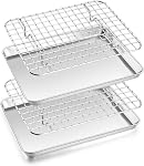 Homikit Cookie Sheet with Rack (2 Small Baking Sheets+2 Grill Racks), 10 x 8 Inch Stainless Steel Cookie Sheets with Wire Cooling Rack, Nonstick Metal Toaster Oven Bacon Tray, Dishwasher Safe