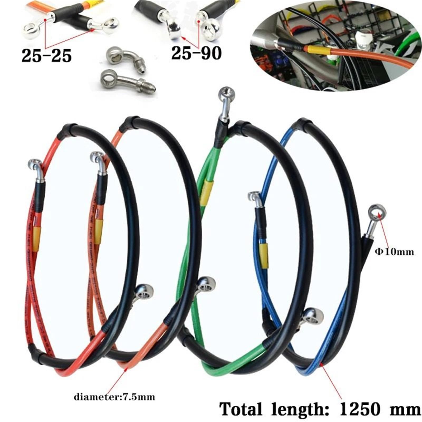 Zestaw naprawczy do linek hamulcowych Do motocykla CRF YZF WR T6 K6 BSE Z7 150-350 Przewód hamulcowy przedni i wąż Długość 1250 mm 28 90 stopni(Red)