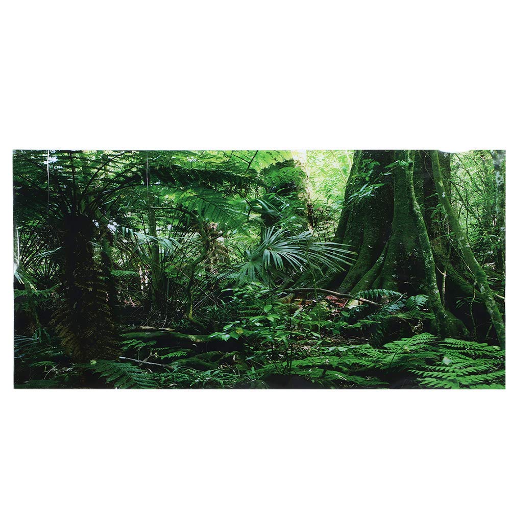 Pssopp #613 3D Effect Rainforest Poster Self-Adhesive Reptile Terrarium Aquarium Backdrop Fish Tank Wall Sticker Aquarium Background Underwater Poster Pvc Decor Wall Paper(76×46Cm)