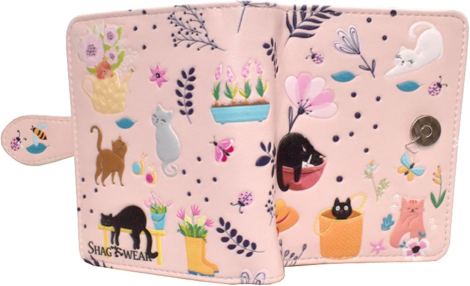 Shag Wear Cats in the Garden Small Animal Wallet For Women and Teen Girls Vegan Faux Leather 4.5" Pink - Image 6