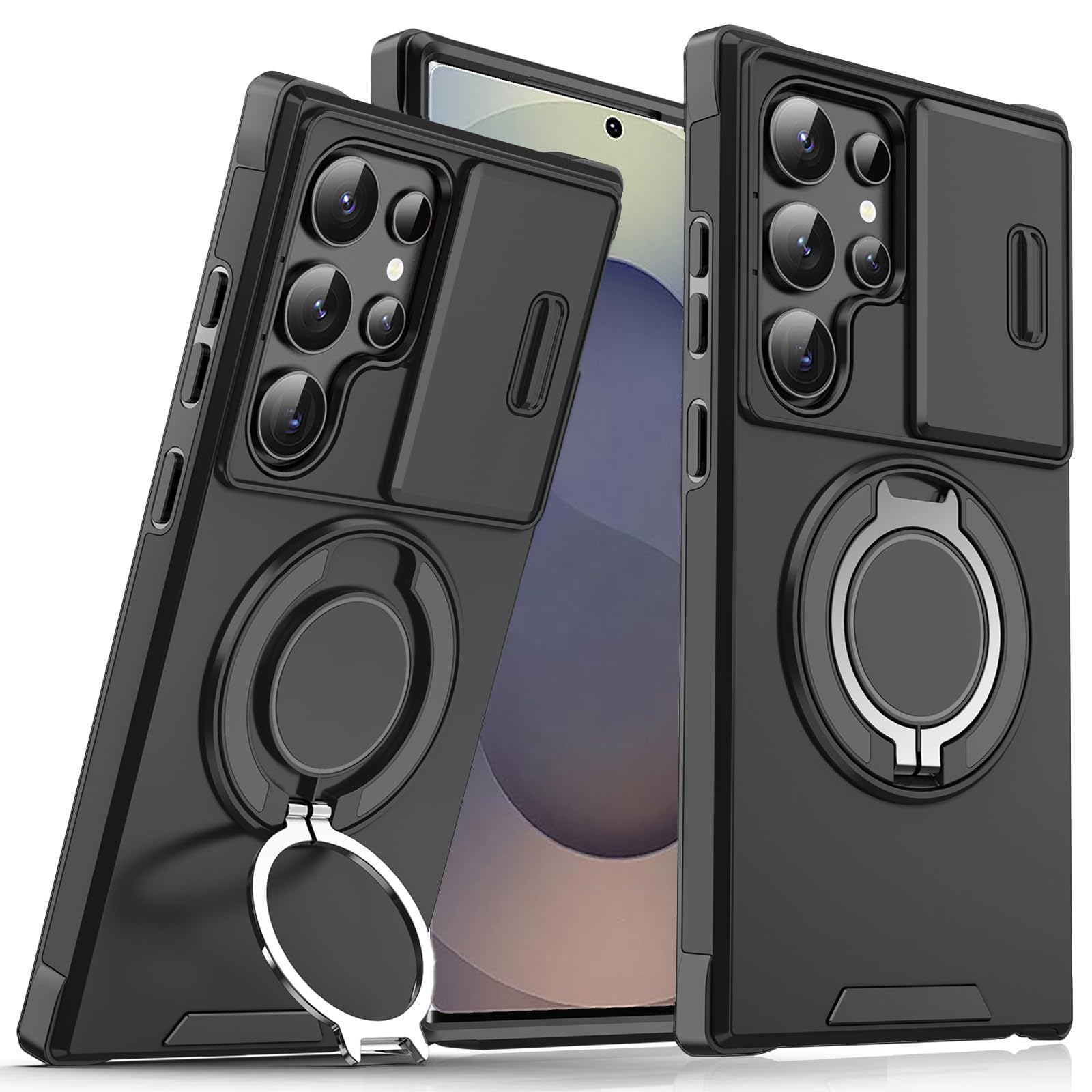 for Samsung S25 Ultra Case,for Samsung Galaxy S25 Ultra Case with [Slide Camera Cover][360° Rotate Ring Stand][Military-Grade Protective]Heavy Duty Shockproof Phone Case for S25 Ultra Cover-Black Samsung S25 Ultra-6.9in