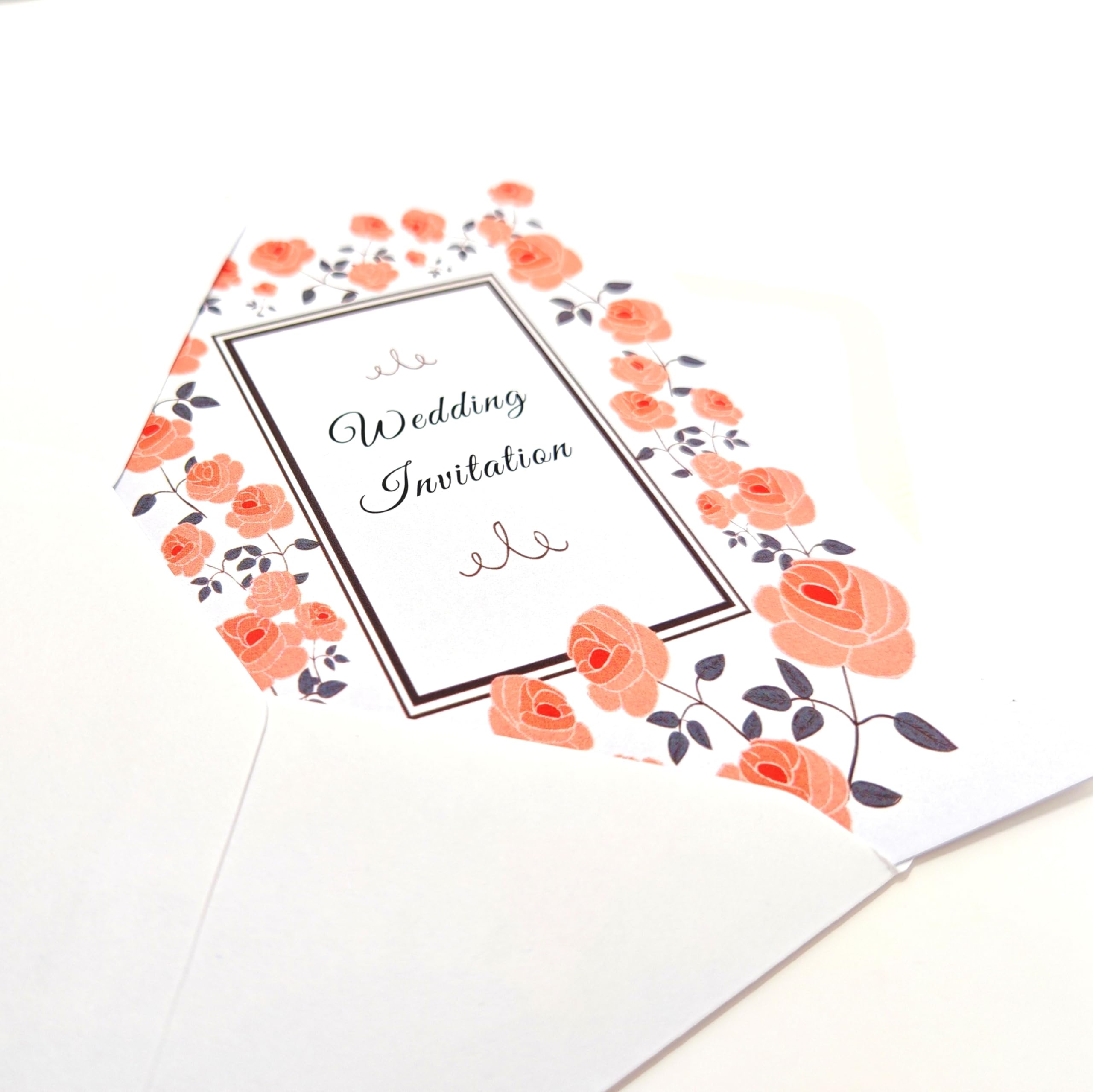 Pack of 10 Beautiful Handmade Sidefold Wedding Invitations with roses, multi colour - Image 4