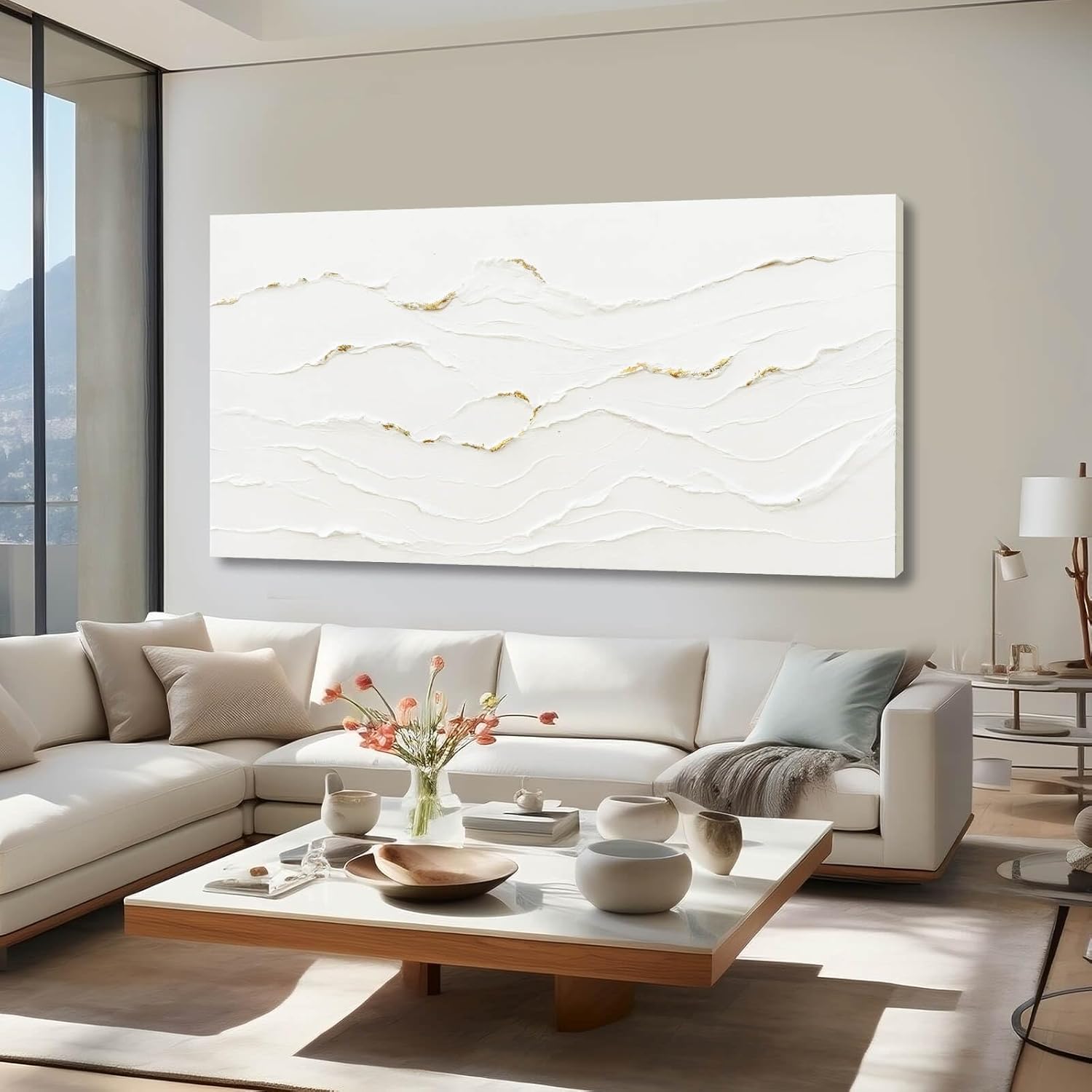 WINKAILIN White Painting Artwork Simple Decorative Pictures 29"x58" Abstract Wall Art for Living Room Modern Wall Hanging Decor for Kitchen