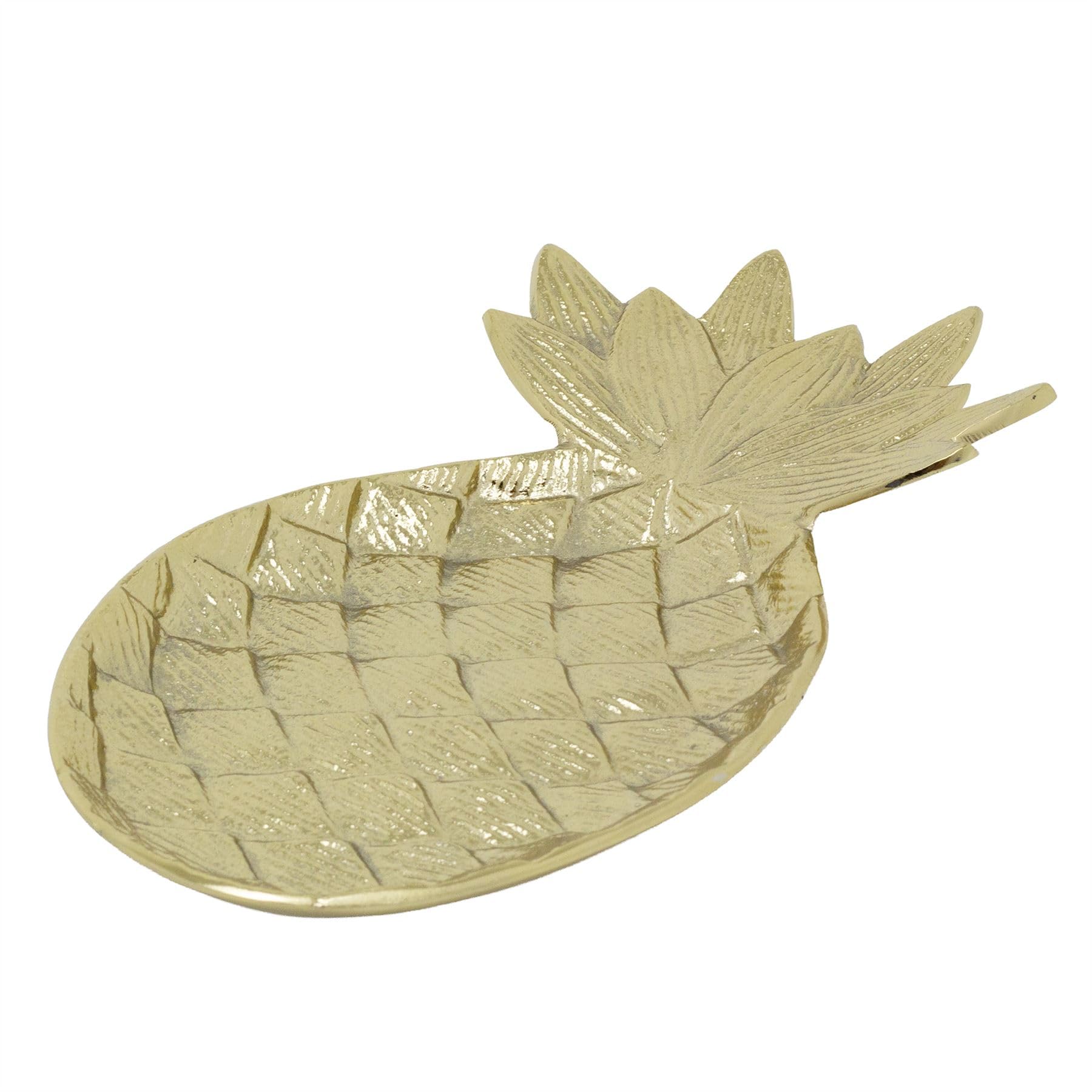Pineapple Trinket Dish, 28cm Gold Metal Jewellery Tray with Leaf Detail