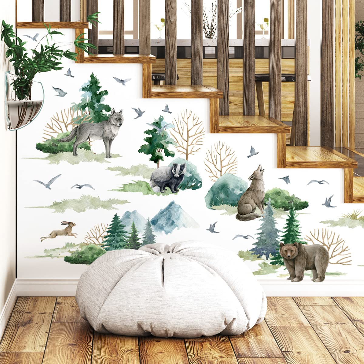 Timelesslong Wall Stickers Vinyl Mountain Tree Wall Decals Removable Jungle Animals Wall Murals Peel and Stick Woodland Forest Wall Art Decor Wallpaper for Living Room Bedroom Kids Nursery Playroom - Image 2