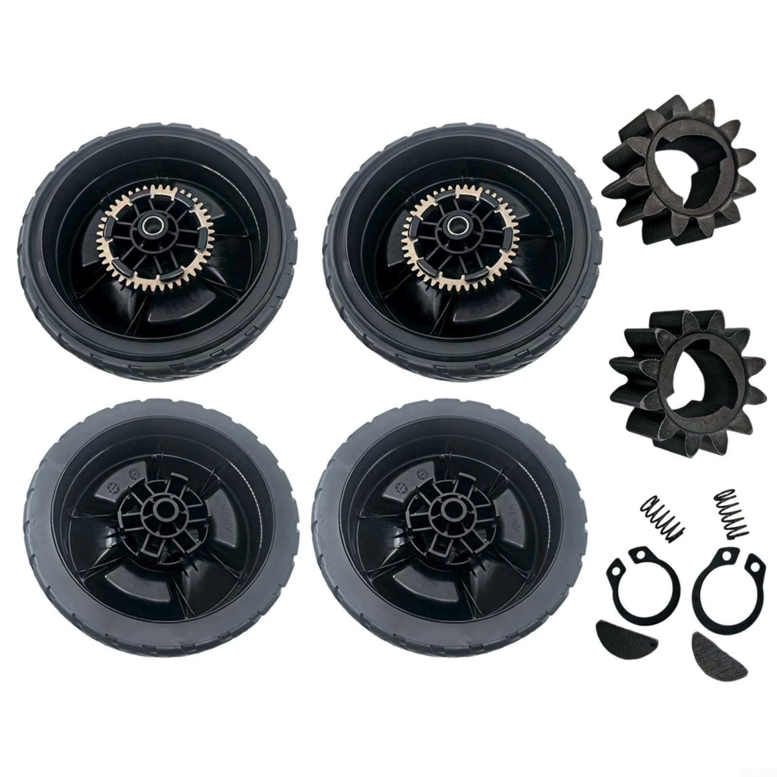 Ruedas de repuesto para cortacésped de 8 pulgadas y kit de engranajes de transmisión HRN216 VKA para modelos VLA (4 piezas delanteras y traseras + 2 engranajes)