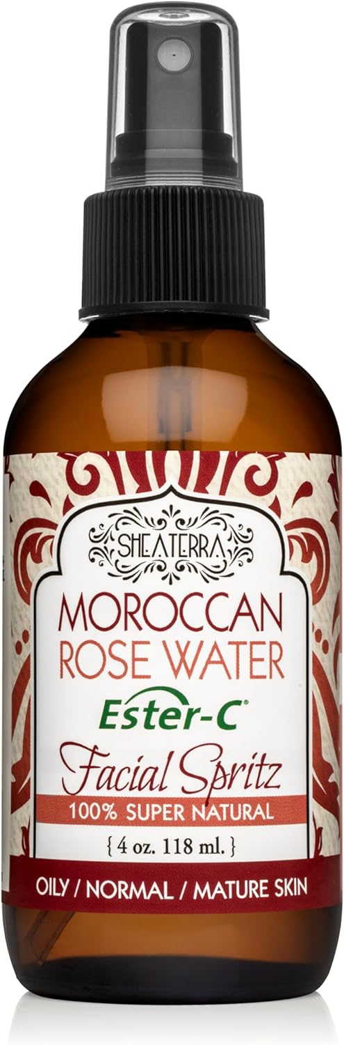 Shea Terra Organics Beauty Water, Toner & Face Mist – Rose HIPS Damask Rose Ester-C | Natural Daily Face Spritz with Anti-Aging Rose Water & Vitamin C to Soothe & Promote Collagen Production – 4 oz