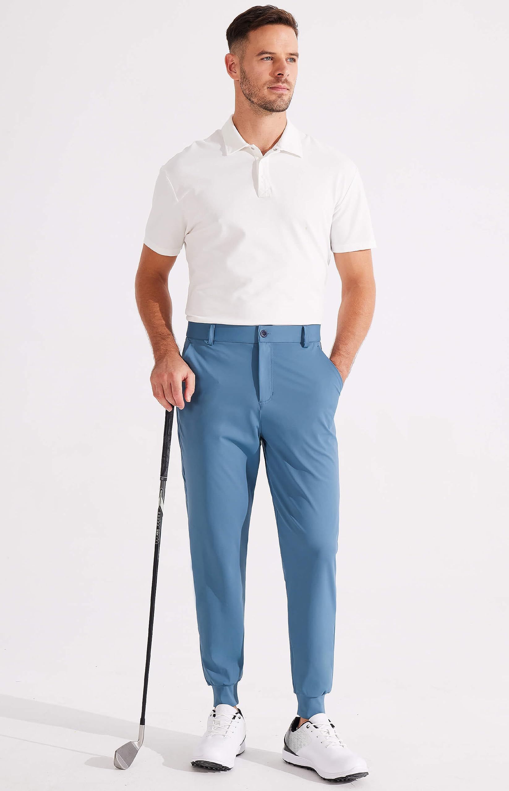 Libin Pantaloni da golf da uomo elasticizzati a 4 vie con tasche, vestibilità aderente, pantaloni sportivi casual da uomo