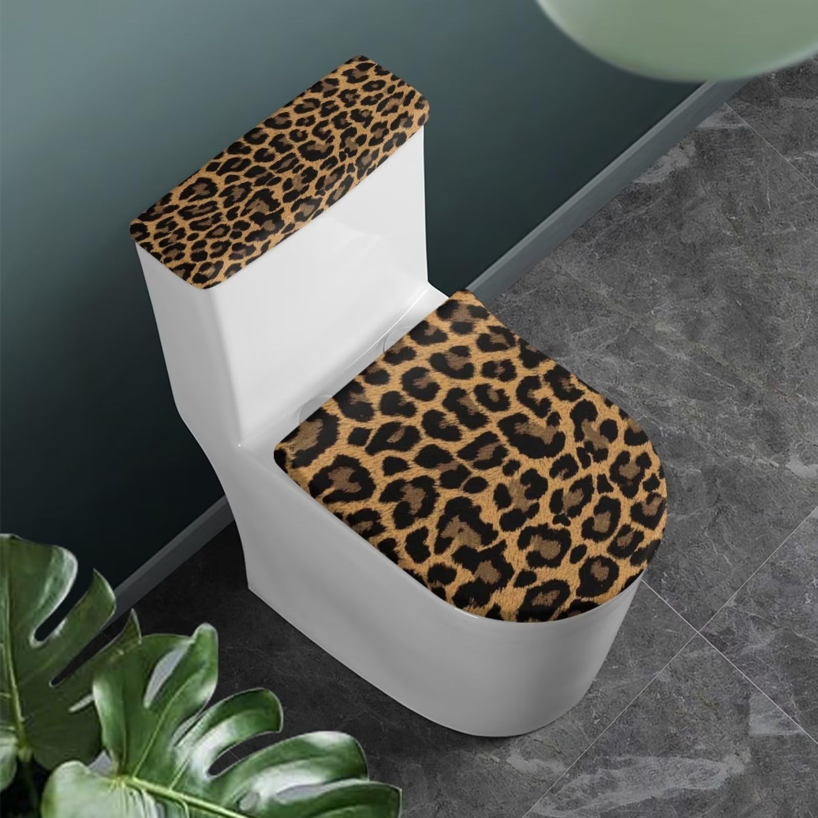 Binienty Leopard Print Toilet Lid Cover Set of 2,Toilet Tank Cover Replacement Toilet Seat Cover Toilet Cover Washable Toilet Tank Lid Cover Elongated Oval Round