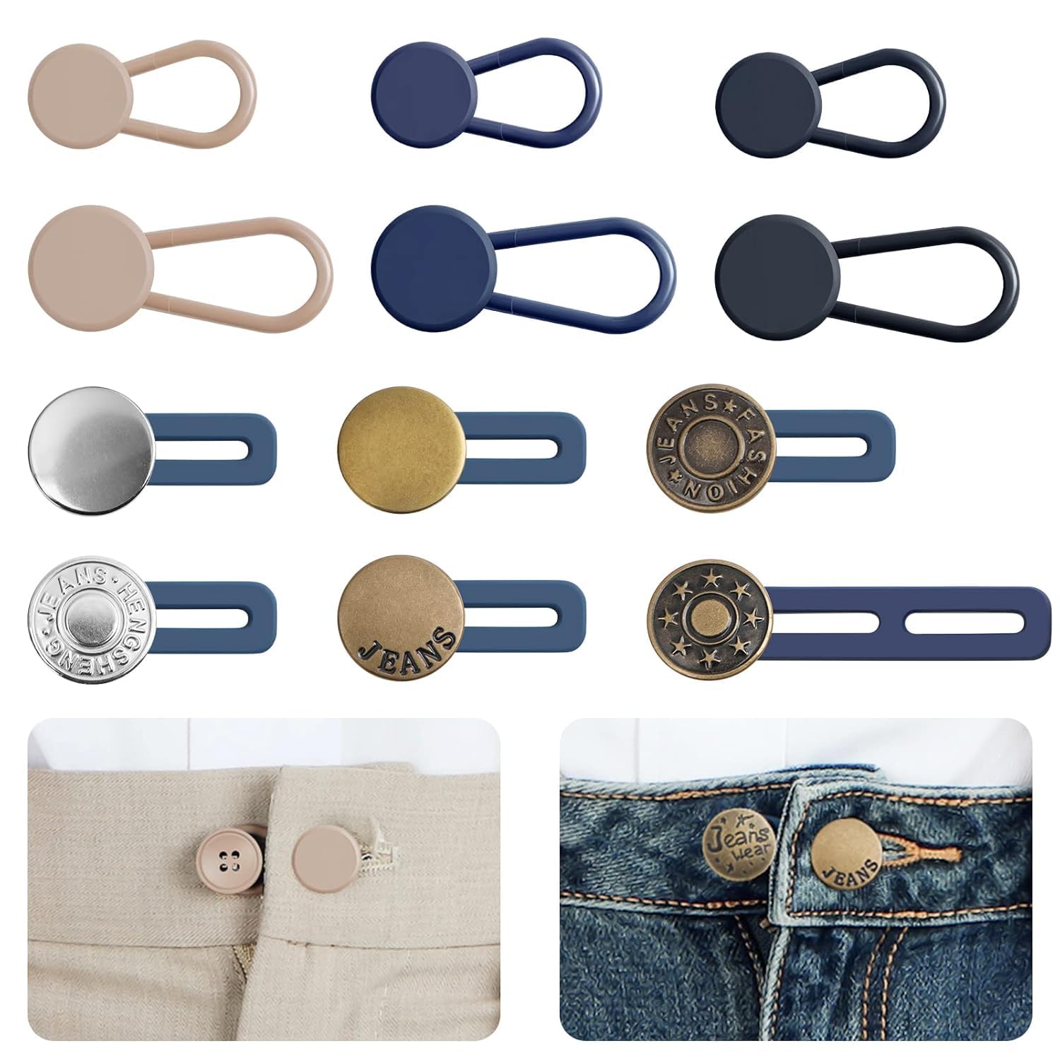12Pcs Pants Waist Button Extender Hook Loop for Jeans and Trousers, No Sewing Waistband Extension Button Connector, Flexible Loop Closure-image-12
