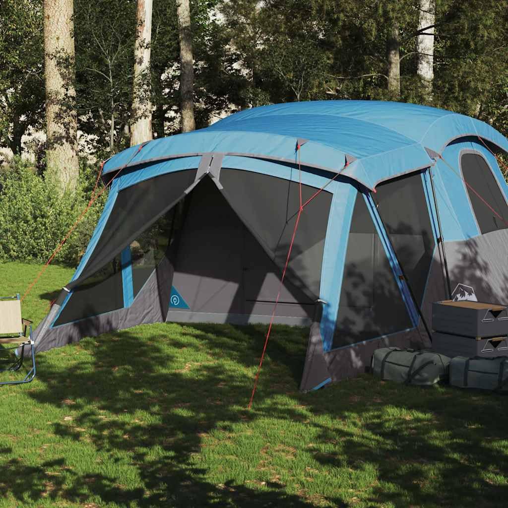Tenda da campeggio con tenda, 4 persone, blu, impermeabile, in poliestere