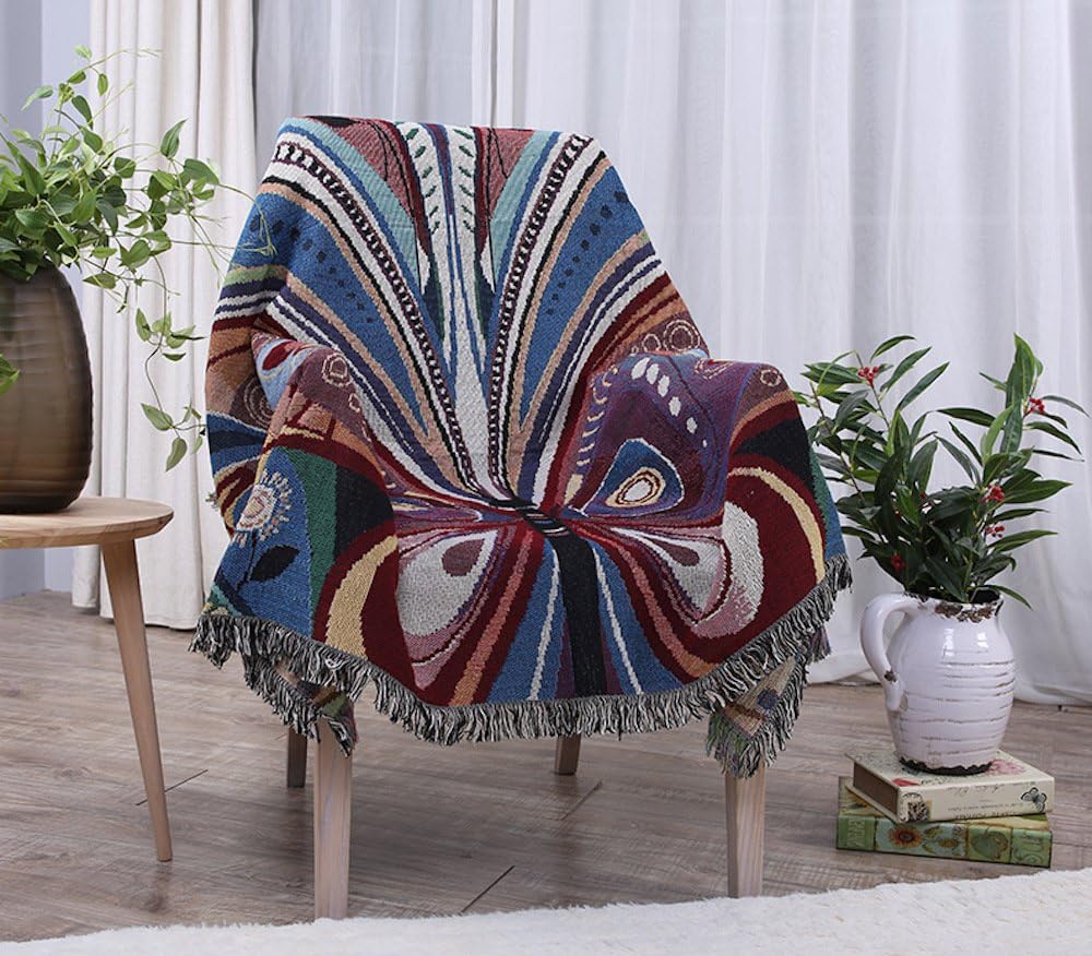 Uniifurn Rustic Style Jacquard Throw Blankets, Perfect as a Bed Throw or Couch Blanket or Tablecloths, Unique Butterfly Design 51 by 63 Inches