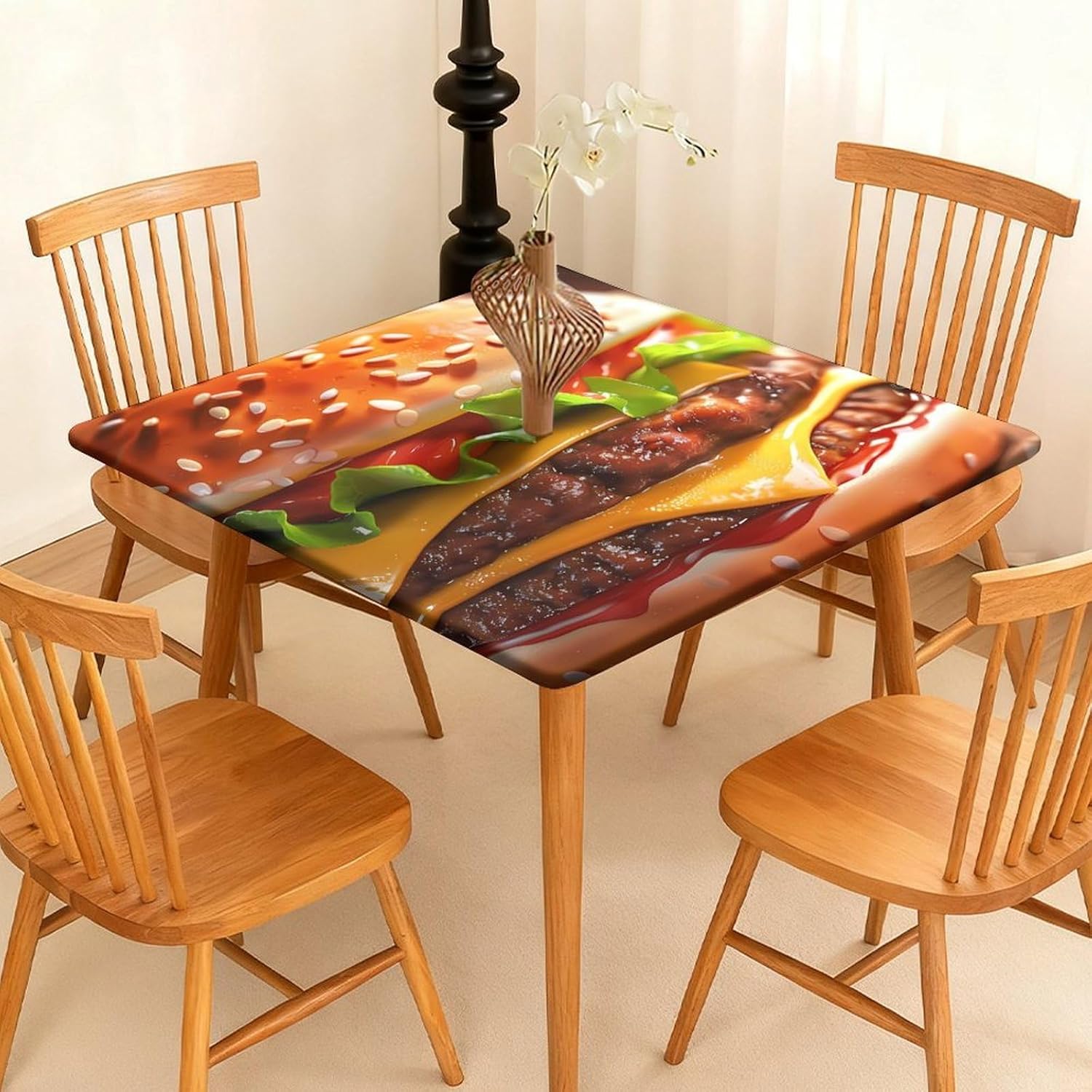 Cheeseburger Fast Food Pattern Square Tablecloth Print Table Cloths Table Cover Wedding Party Holiday Decor