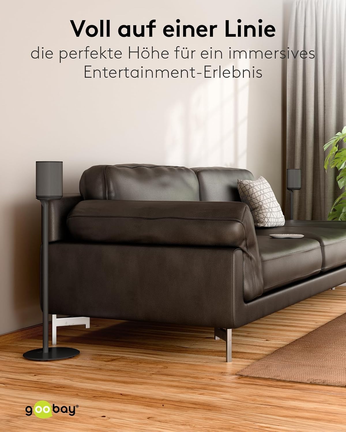goobay Lautsprecherständer für Sonos Era 100 / Lautsprecherhalterung 3k Tragkraft/Boxenständer mit Kabelmanagement / 71cm hoch/schwarz / 71026