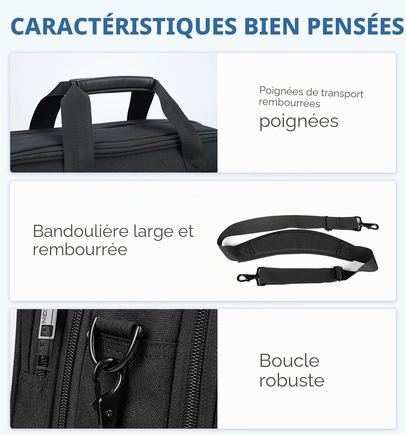 EMPSIGN Sacoche pour ordinateur portable 17,3" PC Imperméable Mallette Business Sac à bandoulière extensible pour homme pour affaires Sac de voyage pour le bureau avec poches RFID