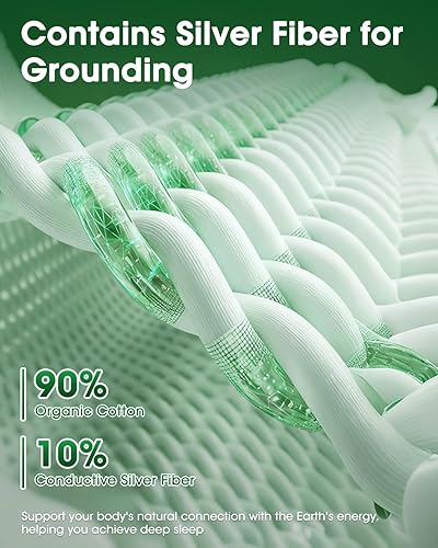 Miniatura 3 de Grounding Sábanas tamaño King, 90% algodón orgánico + 10% fibra plateada pura, sábanas bajeras para mejorar el sueño con cable de tierra, máscara de