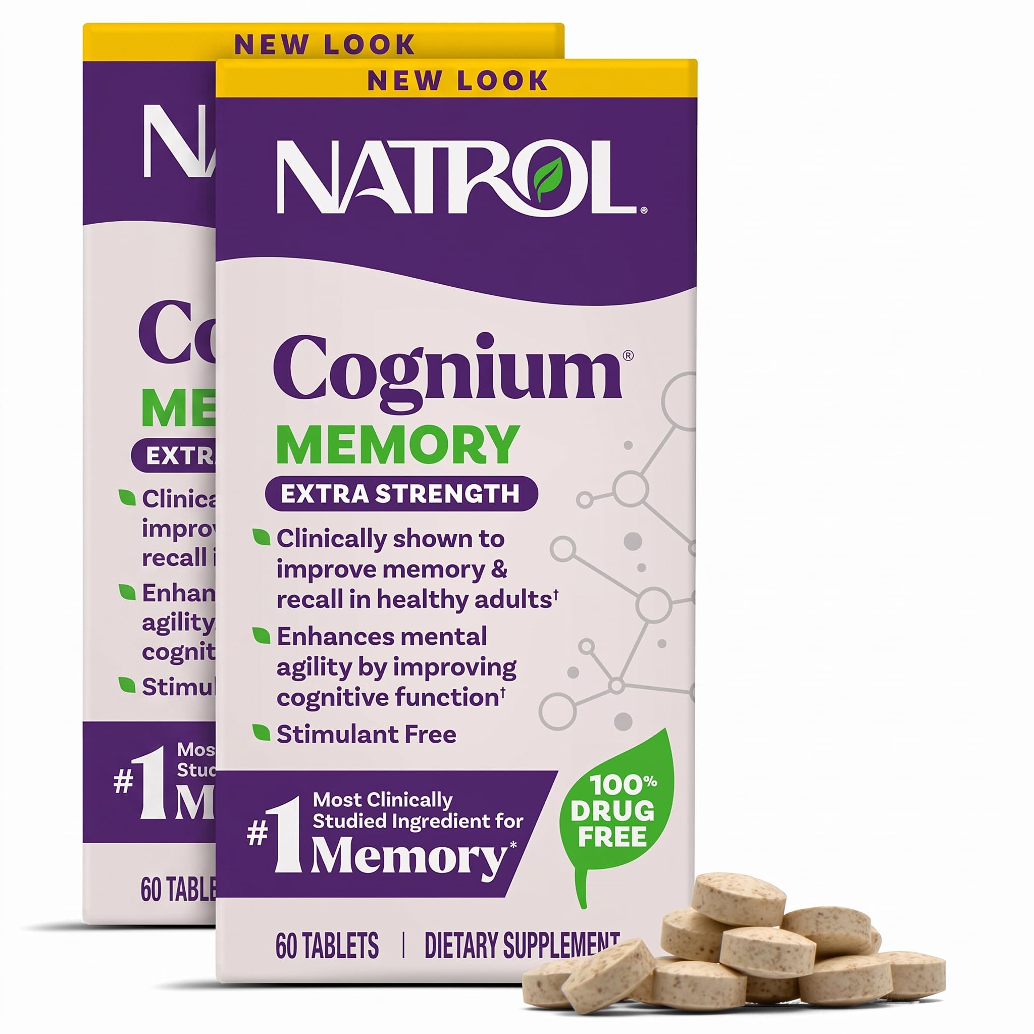 Natrol Congnium Μνήμη Επιπλέον Δύναμη, Συμπληρώματα Εγκεφαλικής Υγείας για Ενήλικες, Συμπληρώματα Εγκεφαλικής Μνήμης, Ενισχύει την Πνευματική Ευκινησία σε Υγιείς Ενήλικες, 60 Ταμπλέτες, Μέχρι 30 Ημέρα Προμήθεια, (Συσκευασία του 2)