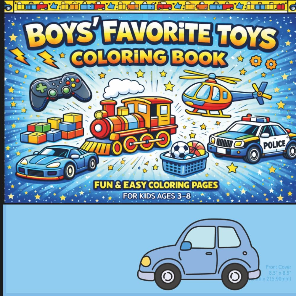 Boys Favorite Toys Coloring Book: Fun and Easy Colouring Pages of Cars, Trucks, Train Stations , Space flying, and More for Kids Ages 3–8