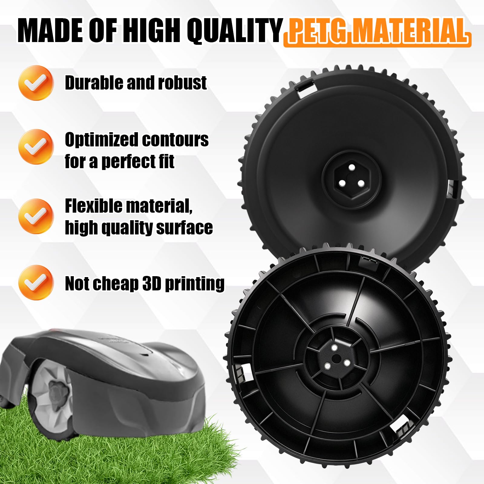 2 ruote anteriori di ricambio per tosaerba, compatibili con Gardena R38Li R40Li R50Li R70Li R80Li Husqvarna Automower 105/305/308, per una migliore capacità di salita, professionale su terreni