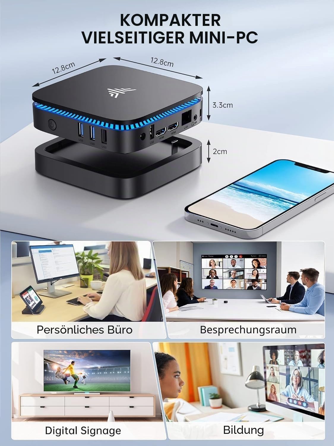 ACEMAGICIAN Mini PC Intel Pentium N5030 3,1 GHz 12GB LPDDR4 256GB M.2 SSD W11 Pro Micro Desktop Computer, 4K UHD 2× HDMI, WiFi 5, BT 4.2, Gigabit LAN für Büro, Business, Heimkino & Homeoffice