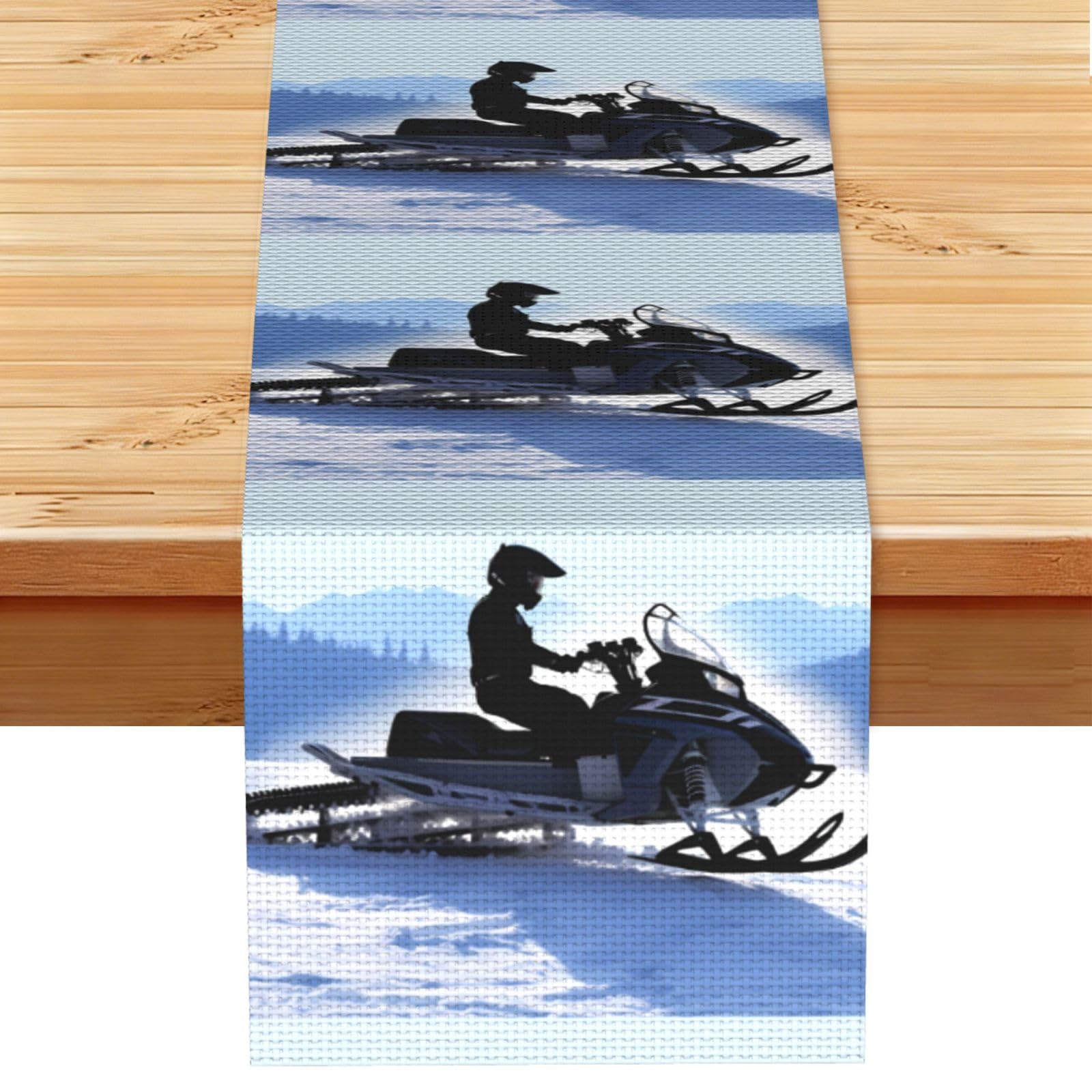 Snowmobile Table Runner 13x72 Inch Cotton Linen Table Linen Washable Farmhouse Tablecloth Modern Abstract Art Kitchen Dinning Table Decoration for Home Party Decor