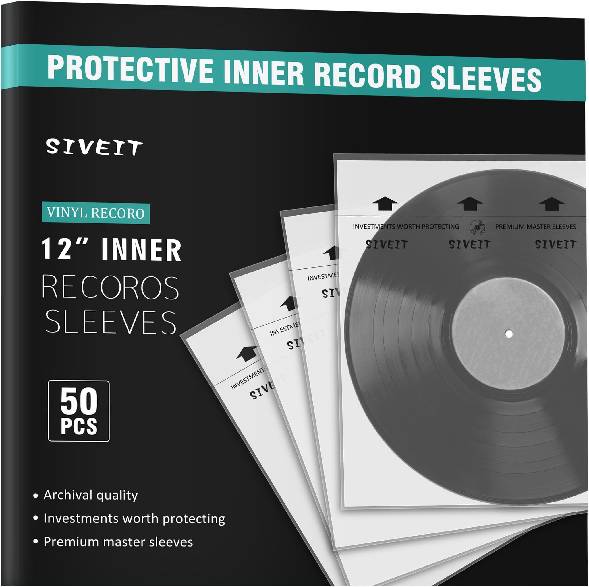 Siveit Vinyl Record Inner Sleeves 50 Pack AntiStatic