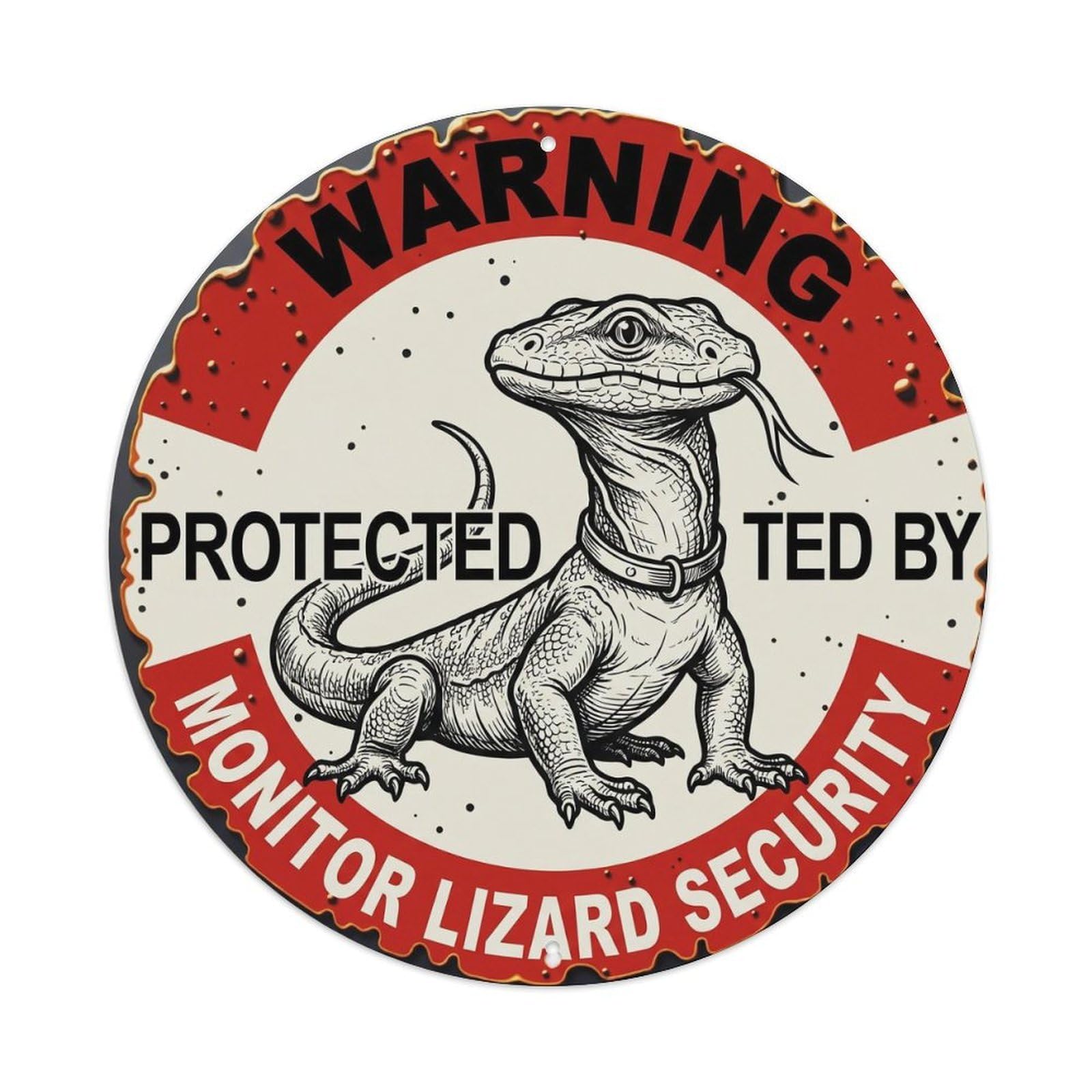 Metal Tin Sign Warning Protected By Monitor Lizard Security Vintage