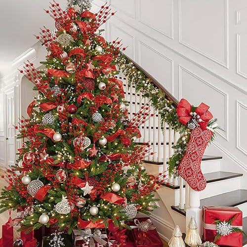 Miniatura 4 de XIMISHOP Paquete de 10 adornos artificiales de tallo de bayas con purpurina, 17 pulgadas, palitos de cuentas de Navidad falsos de Navidad, adornos