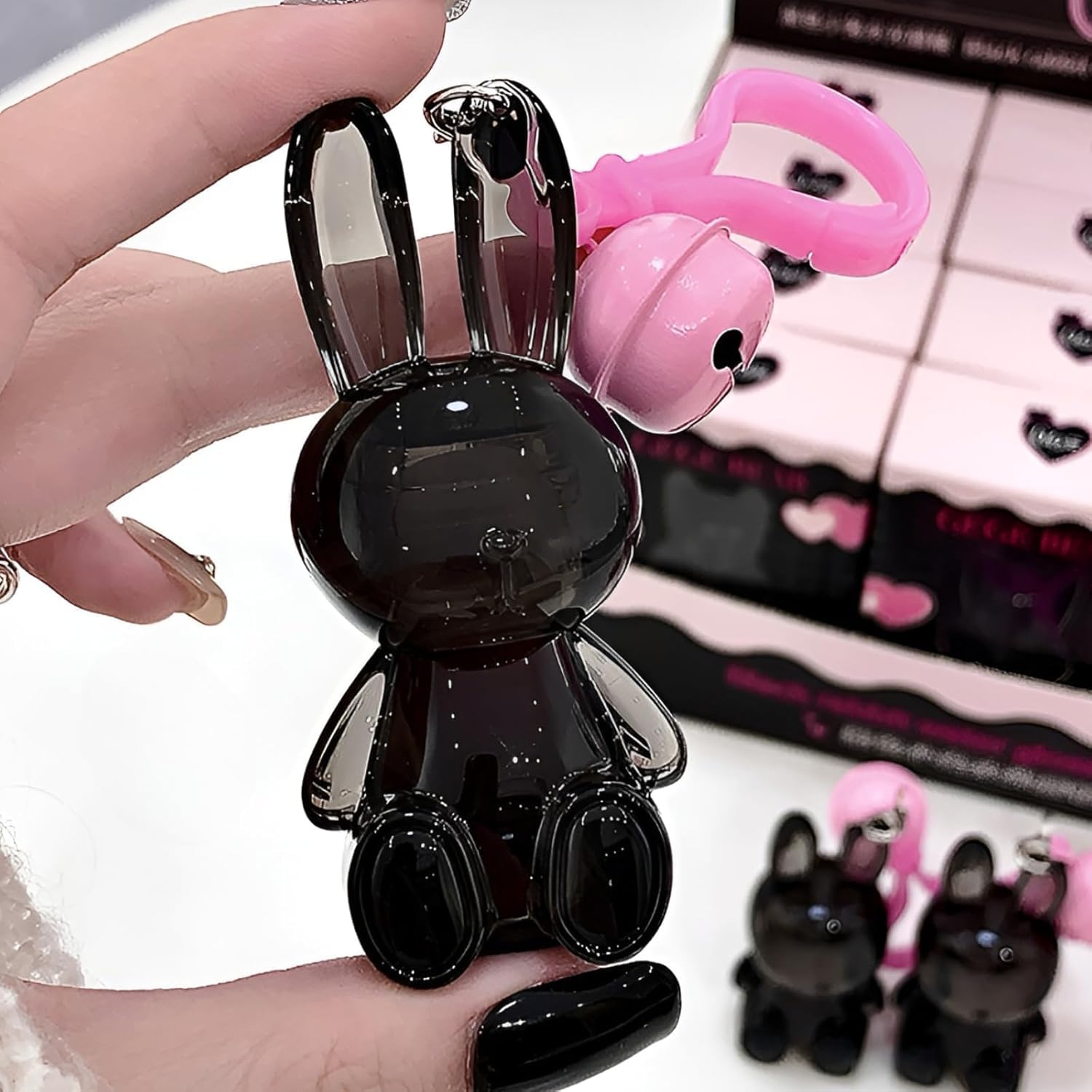 Gege Bear Water Light Lip Glaze | Black Bunny Shaped With Keychain Glossy Lip Gloss | Non-Sticky Hydrating Formula | Buildable Color Payoff | Long-Lasting Moisturizing Lips Plumping Finish | Korean-Style Shades Including Nude Pink Red Coral | For Women & Girls (02# Fruity Jelly, 1.8g)-image-46