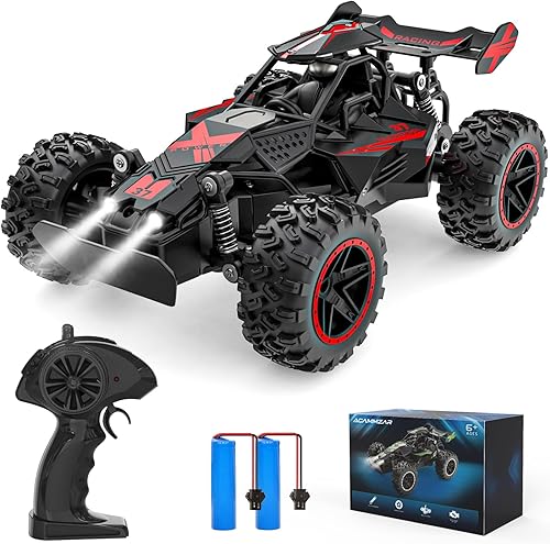 ACAMMZAR Auto de control remoto, 118 de alta velocidad RC para niños, 20 KMH Monster RC Truck todoterreno con luces juguetes para niños, rojo