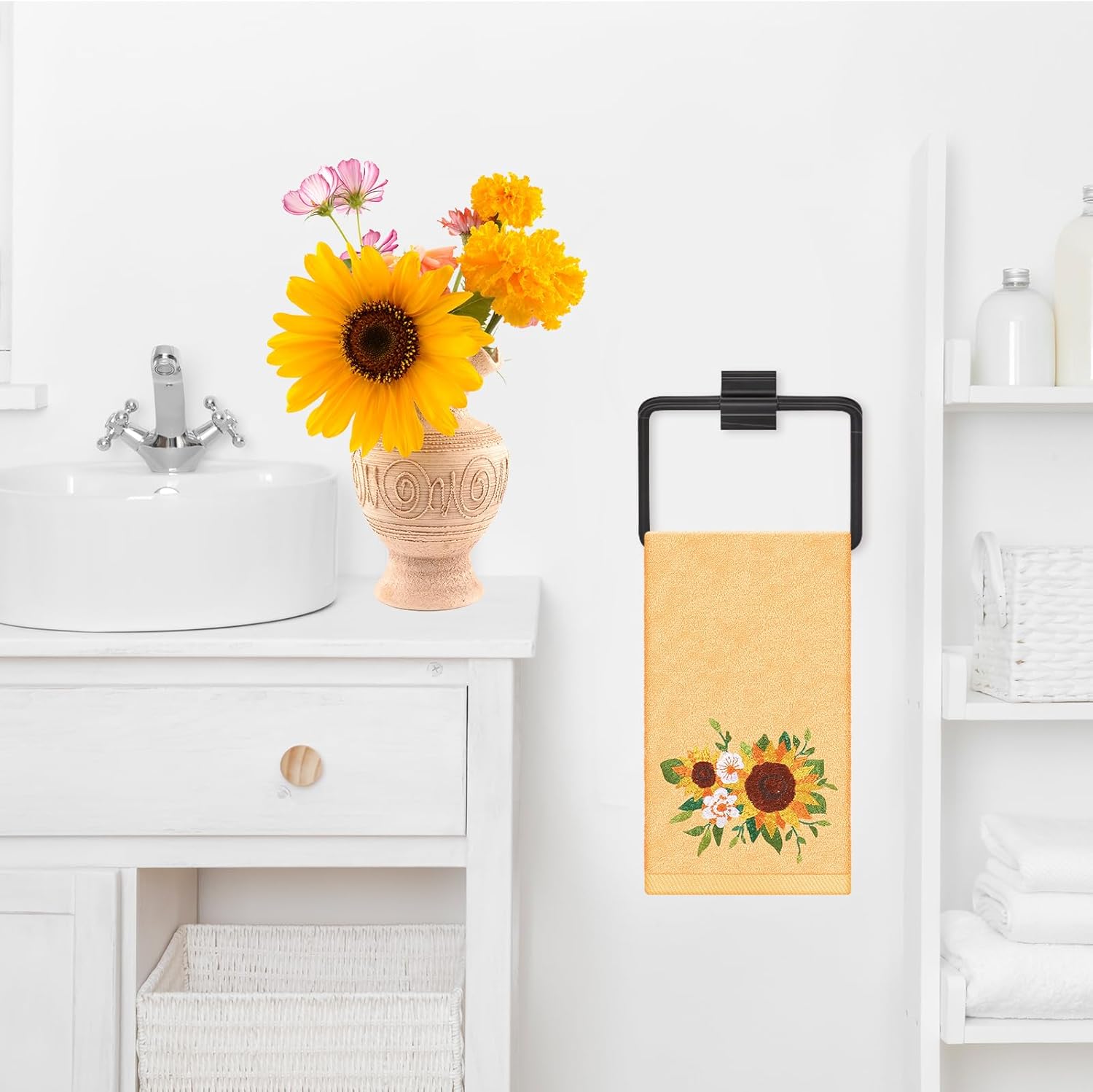 2 Pack Sunflower Hand Towels 29.5 x 13.7 Inch Yellow Flower Summer Farmhouse Embroidered Bath Towel Cotton Dish Towel for Bathroom Hand Drying Kitchen Cleaning - Image 5