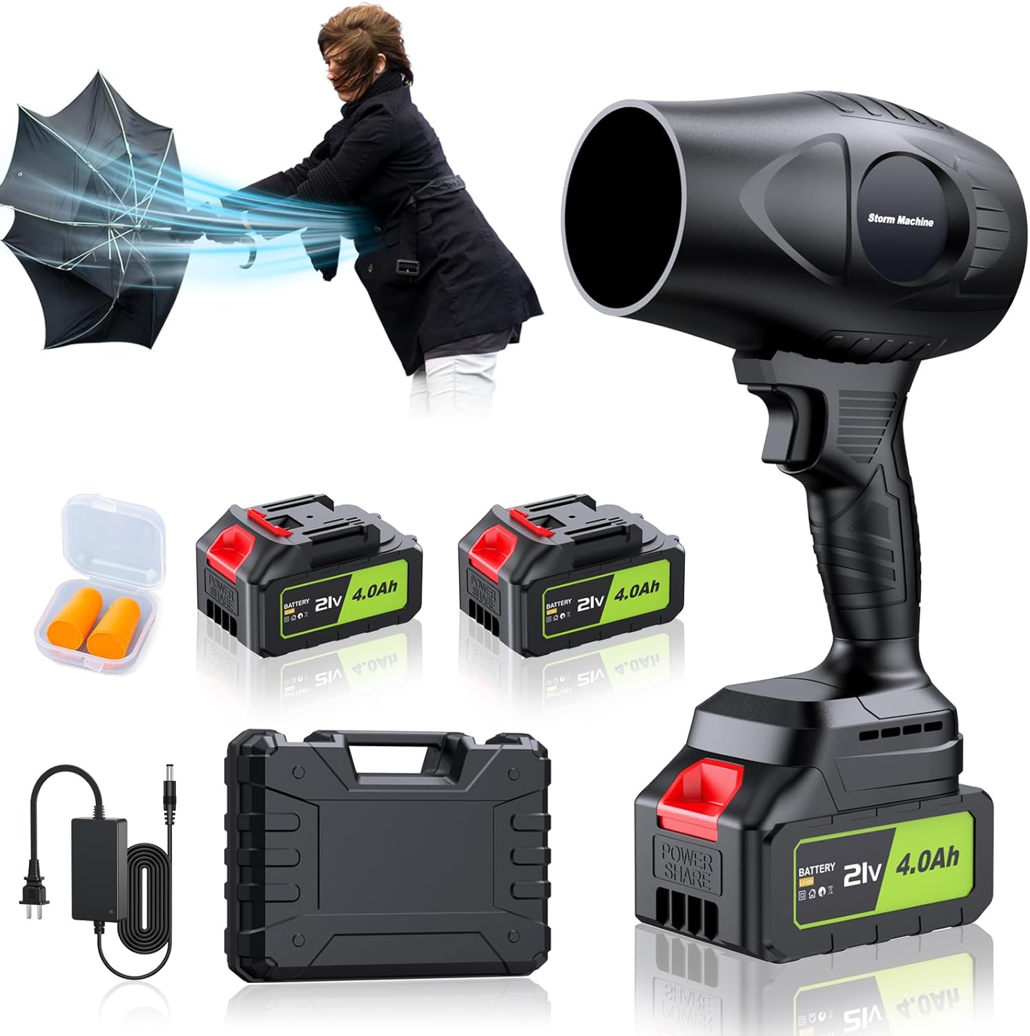 Electric-Cordless-Leaf-Blower - 600000RPM Handheld Leaf Blower - 2 X 4.0Ah Batteries